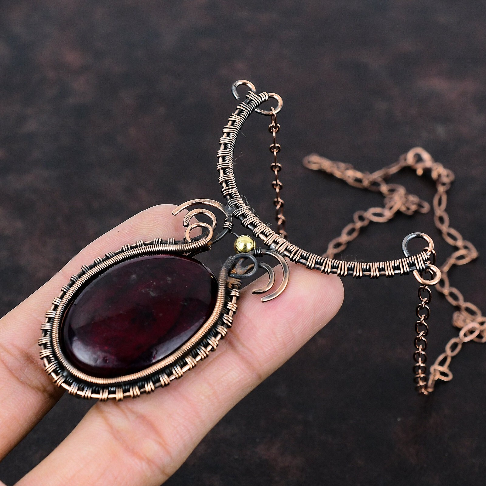 Red Fire Labradorite Wire Wrapped Adjustable Handcrafted Copper Unique 18.0″
