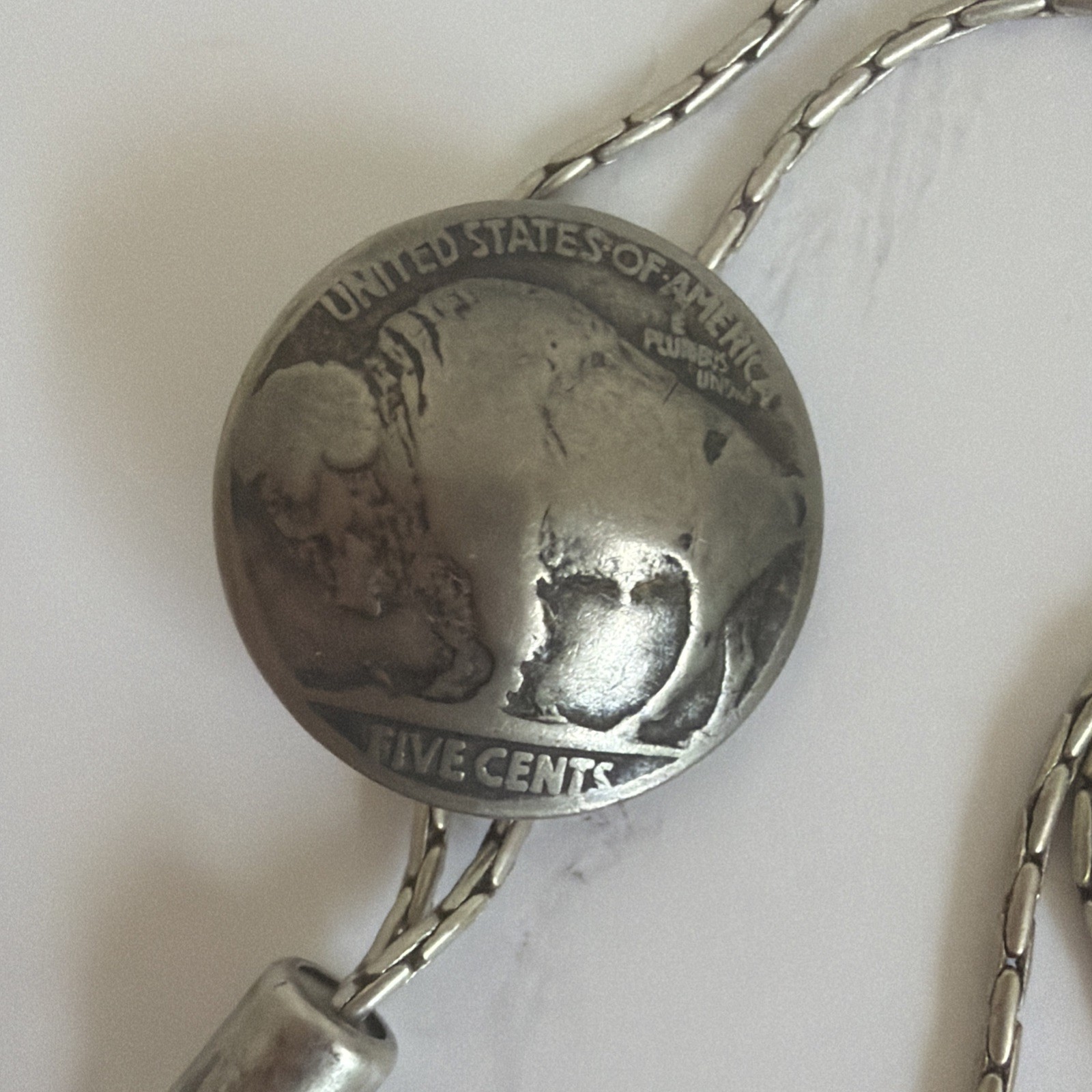 Vintage Buffalo Nickle Silver Southwestern Bolo Slide Necklace 19.5”