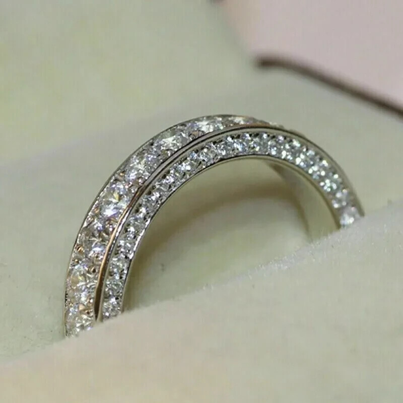3Ct Round-Cut Moissanite Full Eternity Wedding Band Ring 14k White Gold Plated