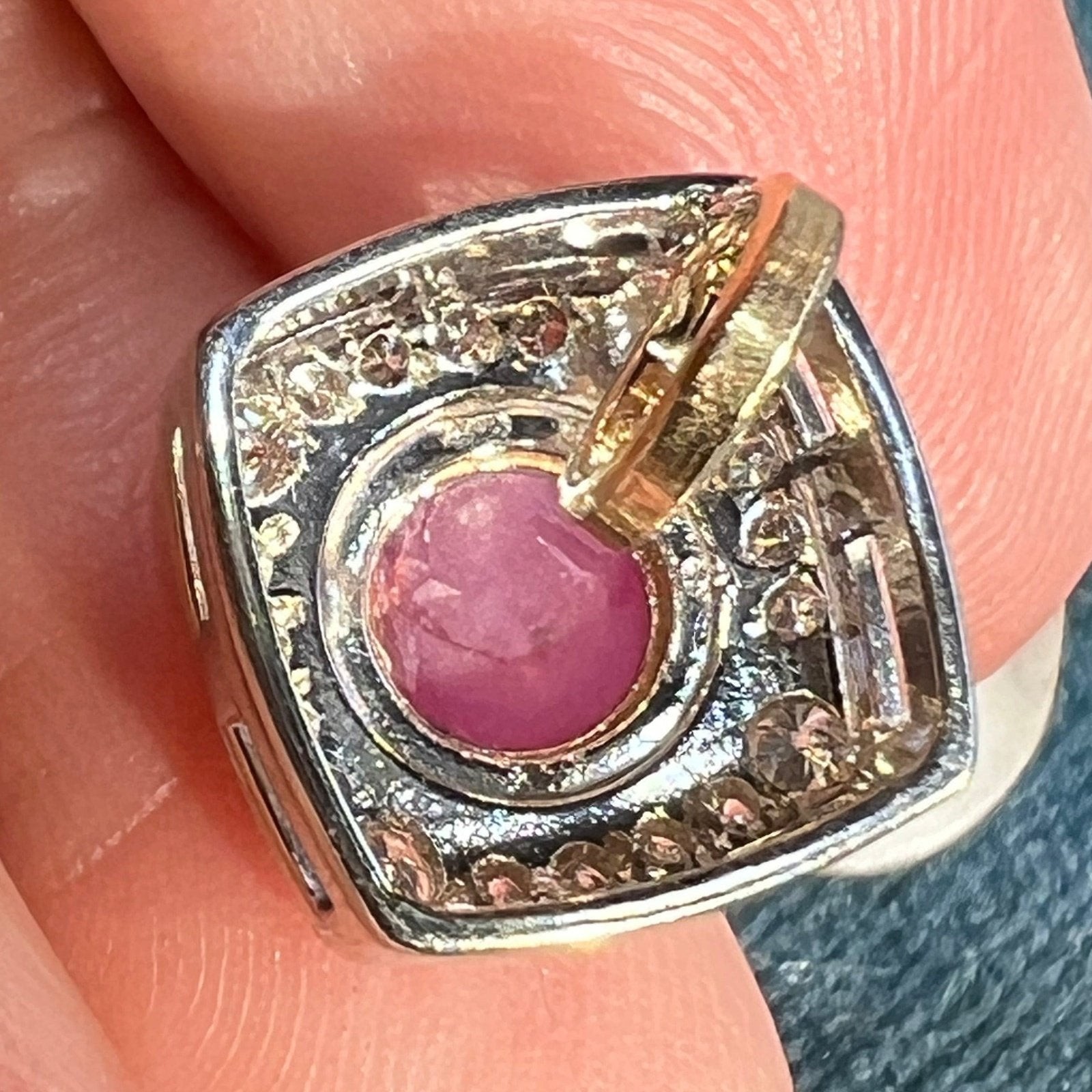 14k Gold Pink Star Sapphire Ruby Pendant w Diamond Halo *Video* A