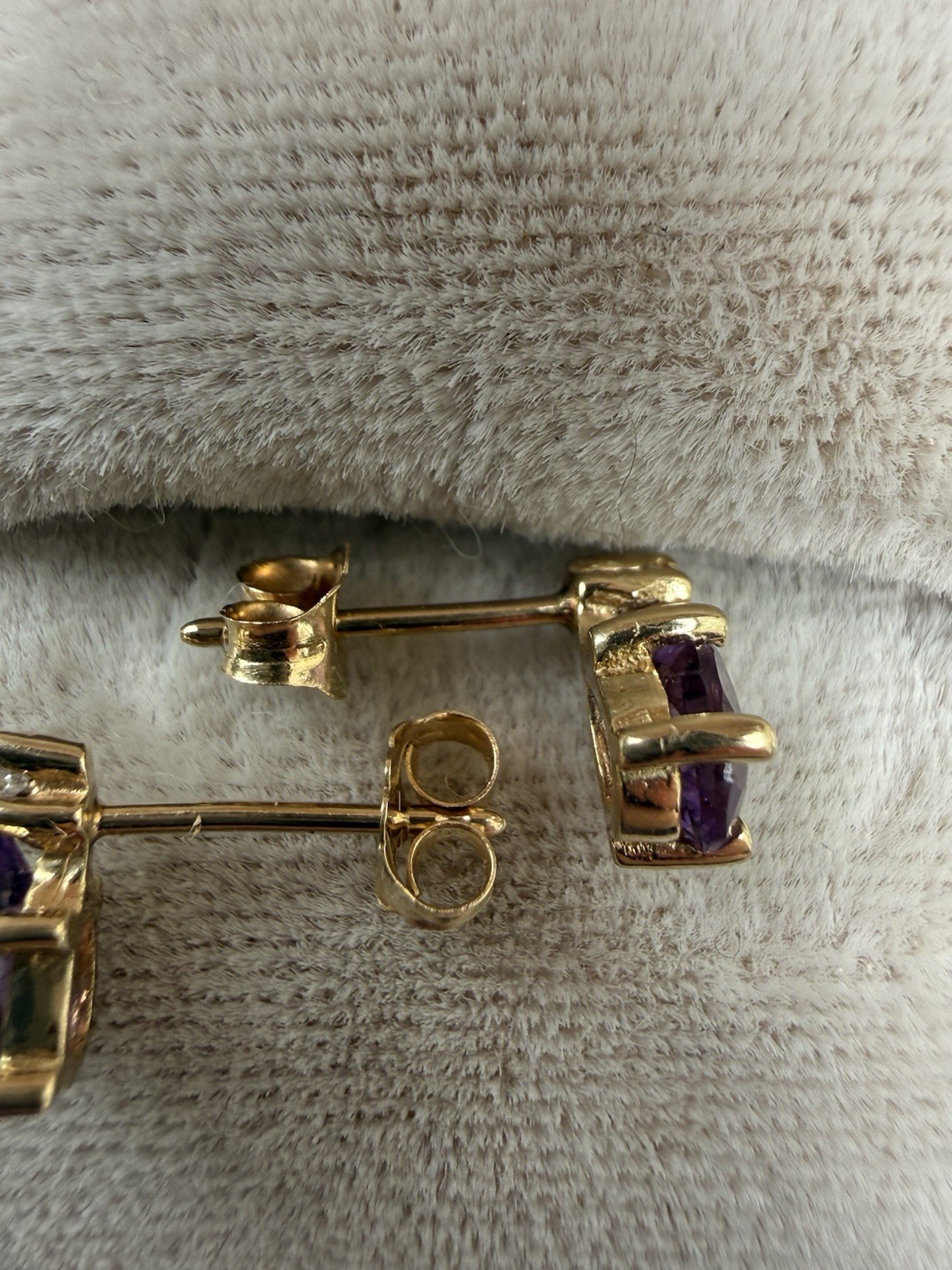 Vintage 14k Yellow Gold .50ctw Amethyst And Diamond Pear Teardrop Stud Earrings