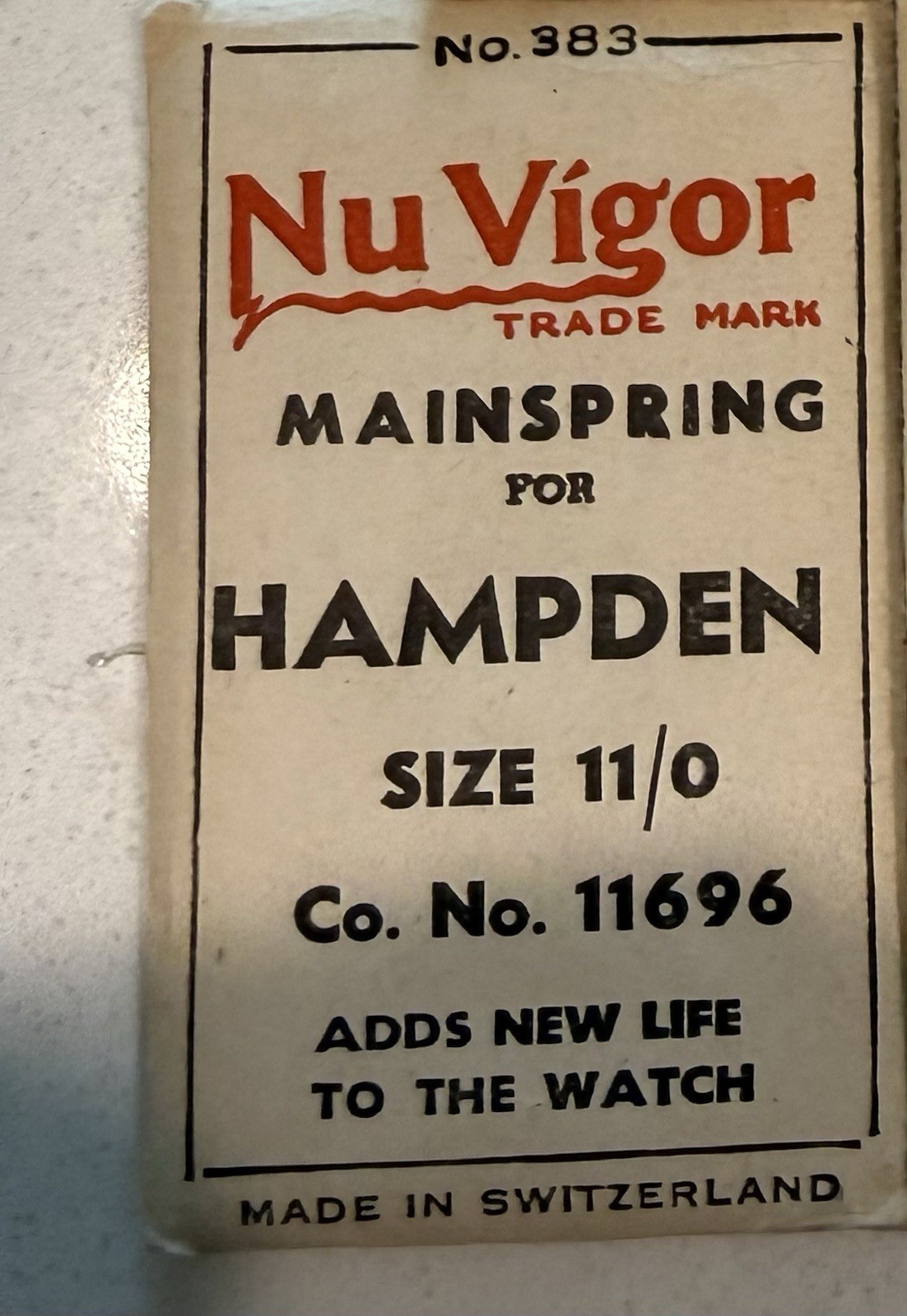 Hampden mainspring 11/0 NOSWatch, Co. 11696 MPN No.383 (2total)