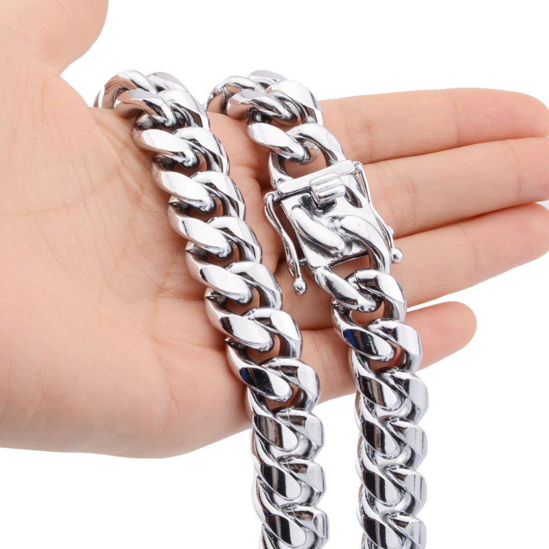 6-22mm Hip Hop Stainless Steel Miami Cuban Link Chain Necklace Silver Color