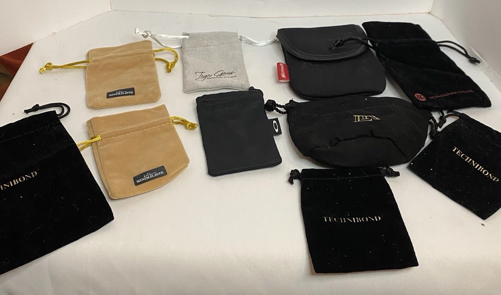 10 Mixed Brand Lot CLOTH FELT JEWELRY BAGS Organizer Pouches Multi Use Oakley RL