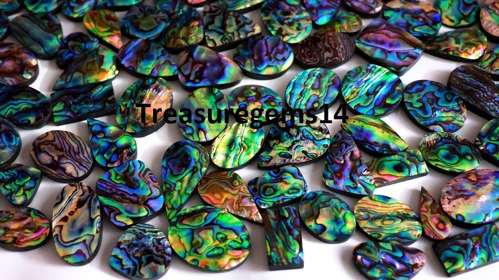 500 CT WHOLESALE LOT NATURAL RAINBOW FIRE ABALONE SHELL CABOCHAN GEMSTONE