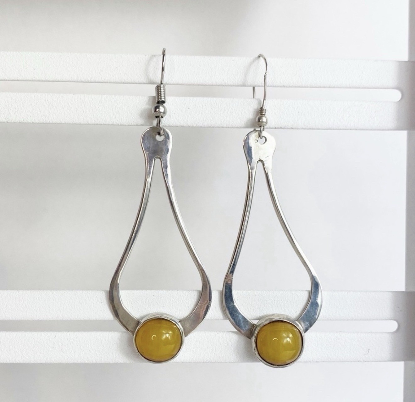 Baltic Egg Yolk Amber set in Sterling Silver Drop Earrings Tested