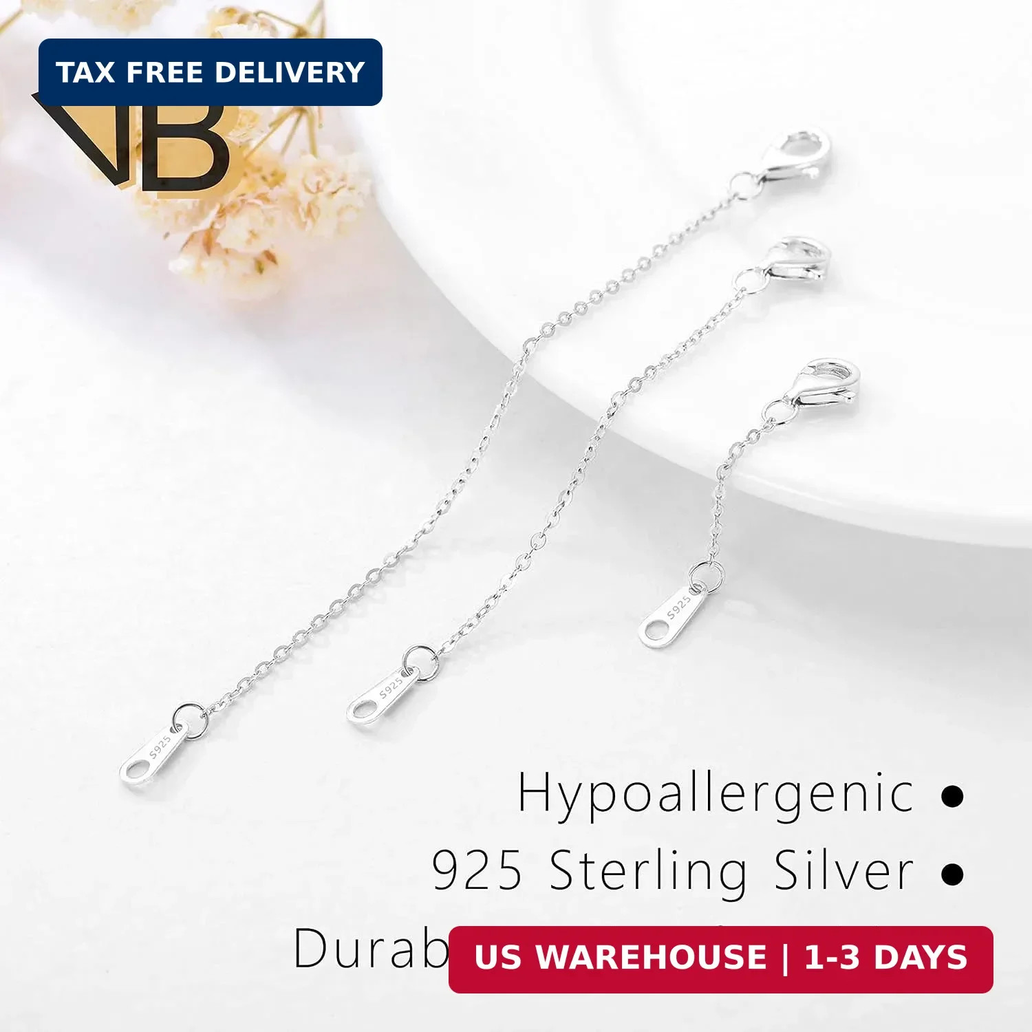 Sterling Silver Necklace Extenders Set – 3 Sizes for Perfect Fit