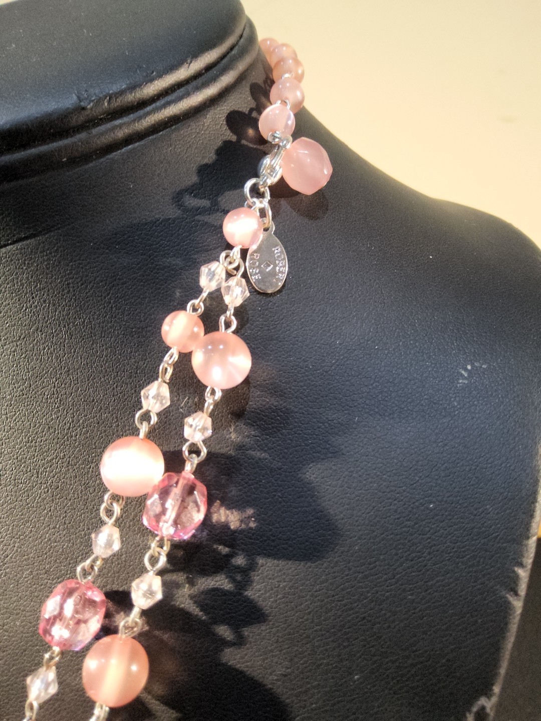 Robert Rose Pink Translucent & Facetted Graduated Beads Necklace Double Strand