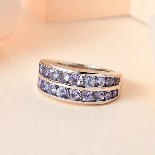 Tanzanite Half Eternity Band Ring in Platinum Over SS (Size 6.0) 1.90 ctw