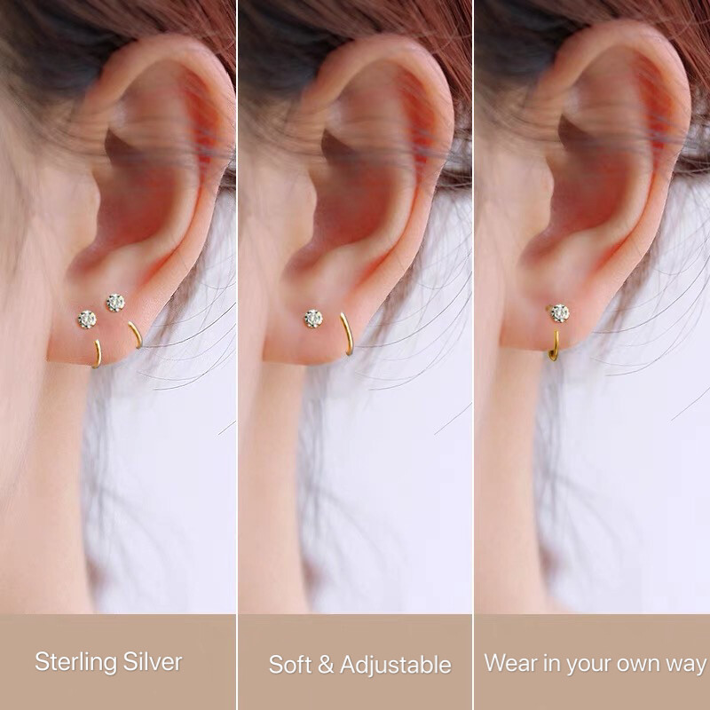 Womens 925 Sterling Silver CZ Small Huggie Hoop Earrings Trendy Stud Earrings