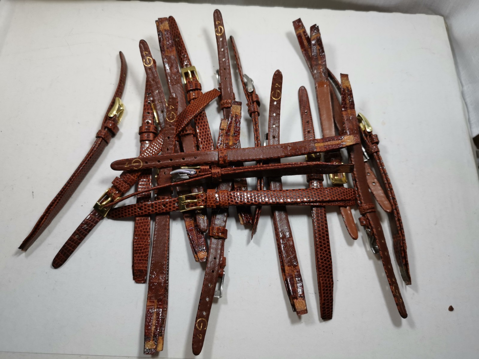 Lot 40 x Vintage Watch Straps Brown Leather Open-Ended Glue-On 7mm-12mm G12 NOS