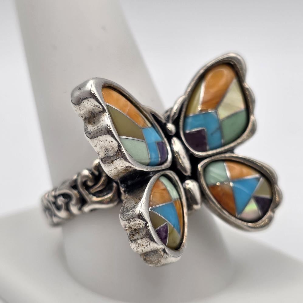 Carolyn Pollack Relios 925 Sterling Large Multistone Inlay Butterfly Ring sz 10