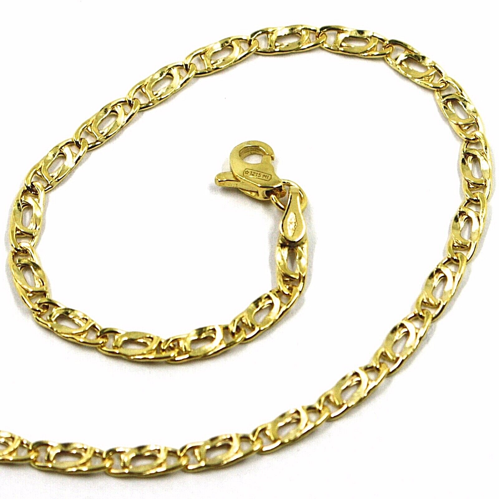 9K GOLD BRACELET TIGER EYE FLAT LINKS 3mm THICKNESS, 19cm, 7.5 INCHES