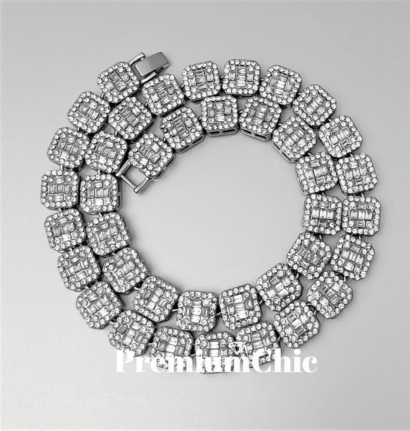 Baguette Cluster Tennis Chain Designer Necklace ICED Plated CZ Jewelry Men Women