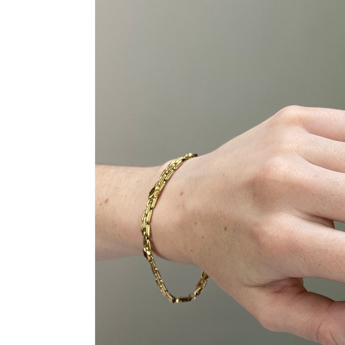 Estate 14k Yellow Gold Panther Link Multi Gemstone Rainbow Bracelet 7.25in