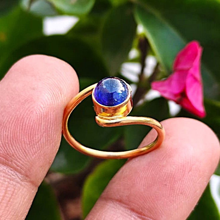 Dainty Blue Sapphire Ring, Gold Plated Sterling Silver, Handmade Gemstone Ring