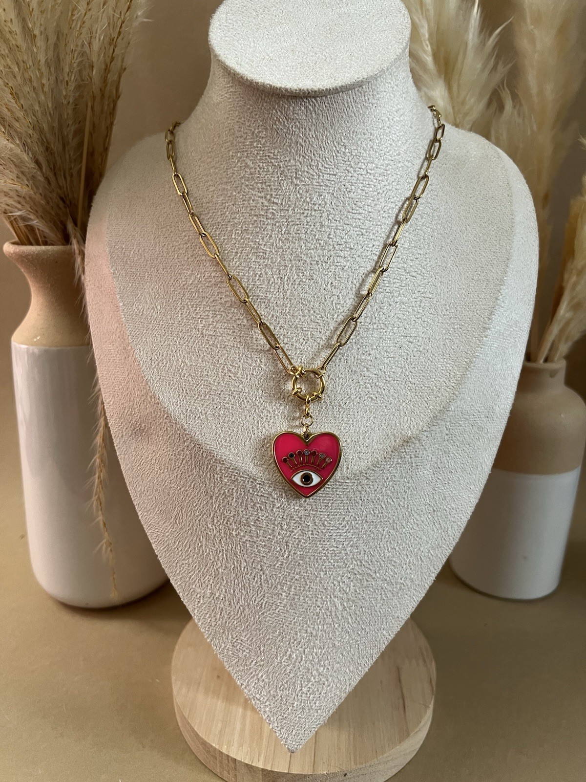 Heart Evil Eye Statement Chain Necklace – Elegant Protection Necklace