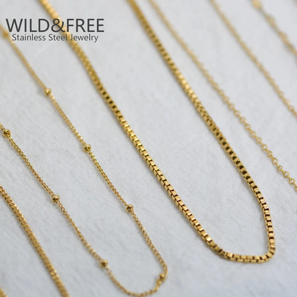 Classic Gold Stainless Steel Necklaces Simple DIY Basic Chains Jewelry