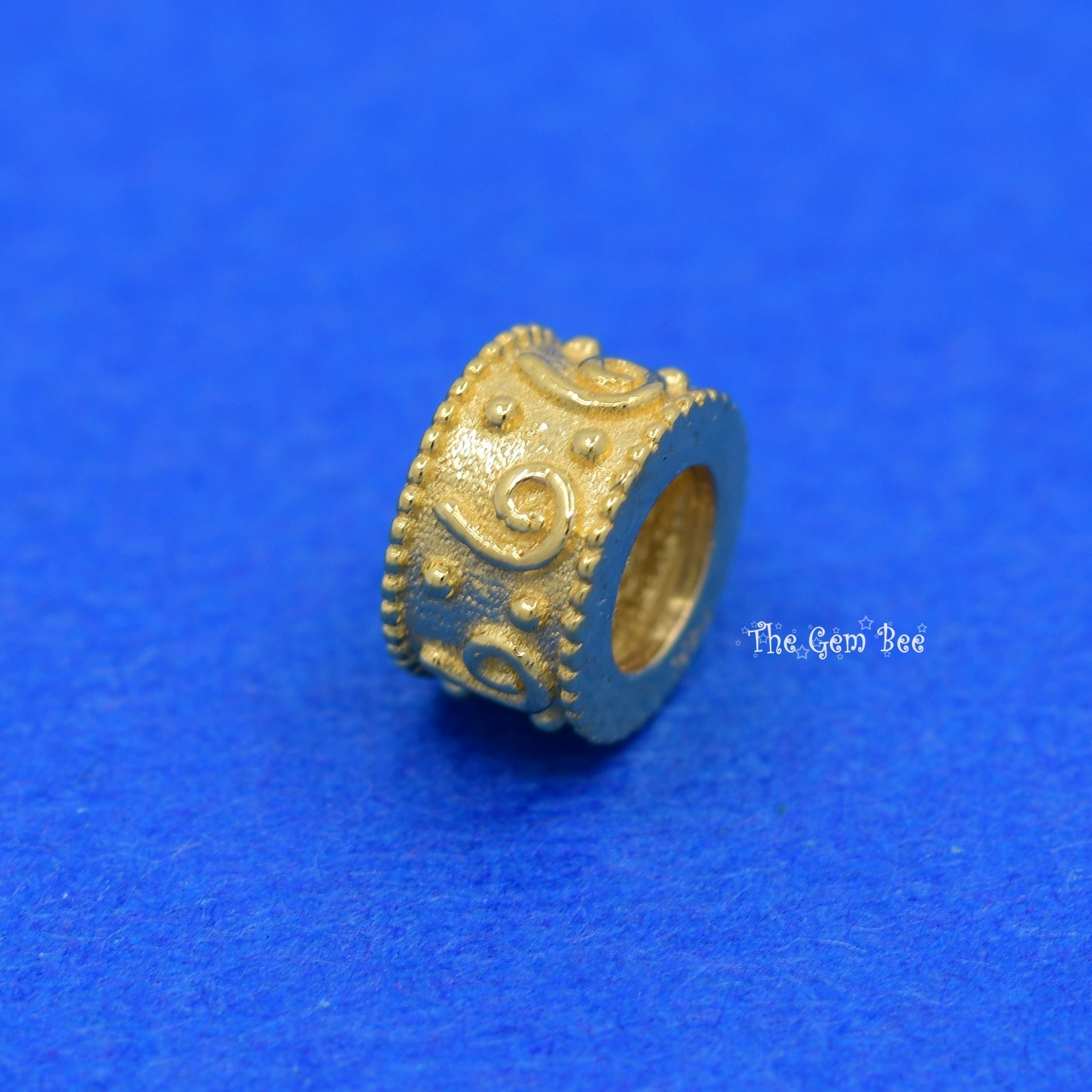 14k Solid Yellow Gold 5mm Fancy Spacer Finding Bead 3mm Large Hole