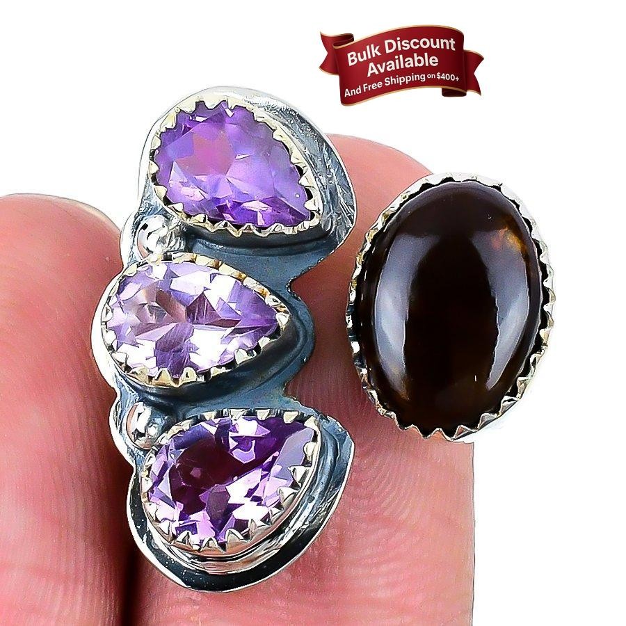 Mexican Fire Agate Gemstone Sterling Silver Statement Sister Wedding Ring Size 7