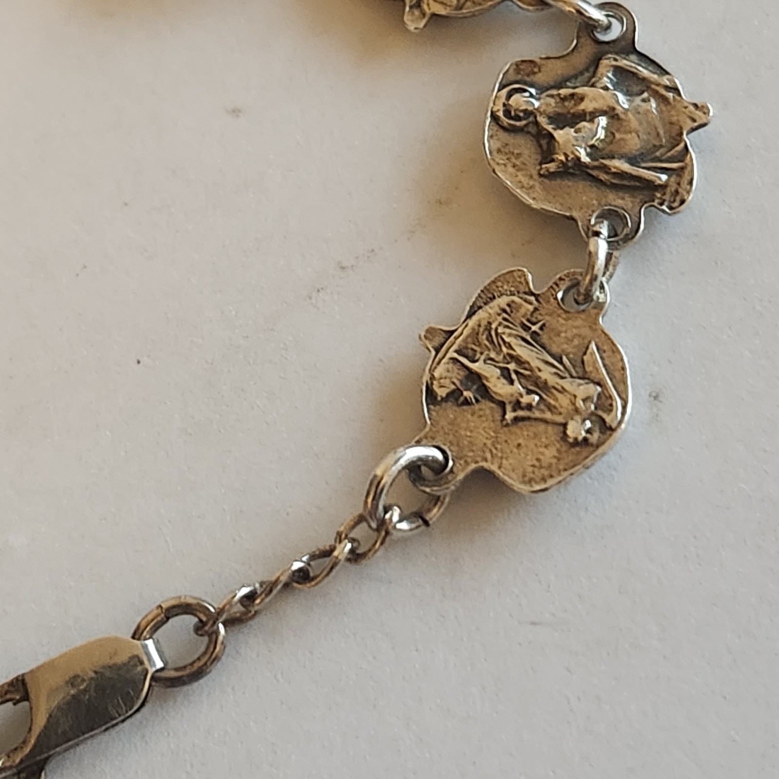 Sterling Silver Vintage Religious Rose Catholic Saint Prayer Bracelet Virgin M