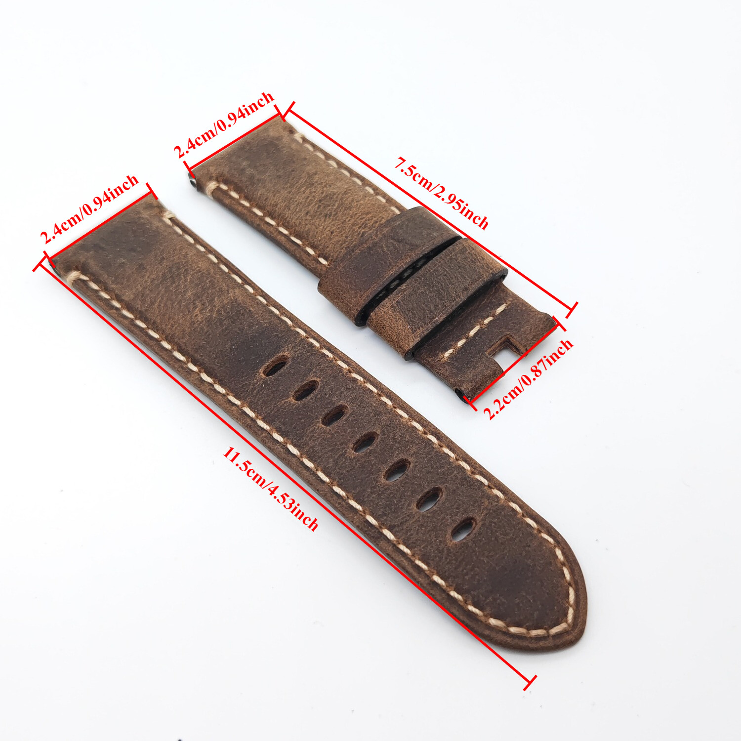 24mm Dark Brown Calf Leather Deployment Clasp Strap For PAM RADIOMIR LUMINOR