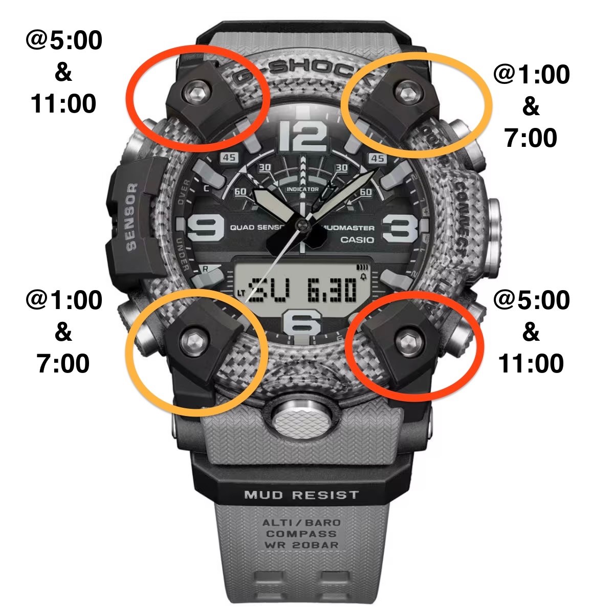 G-Shock GG-B100 GGB100 black watch bezels one @ 1hr or 7hr and one @ 5hr or 11hr