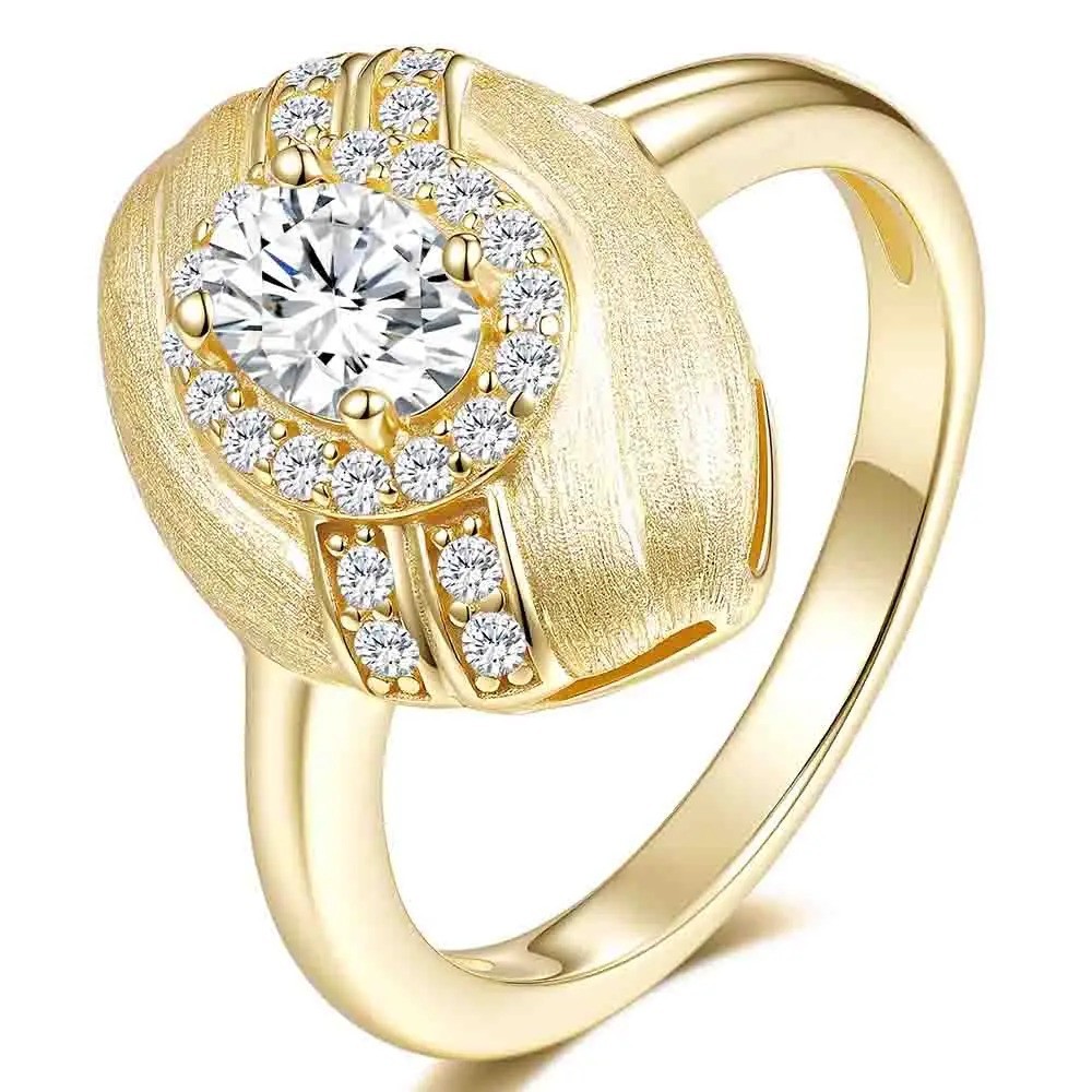 The Desert Glow – Oval Moissanite Halo Ring with Sand Finish Texture sz 5-9