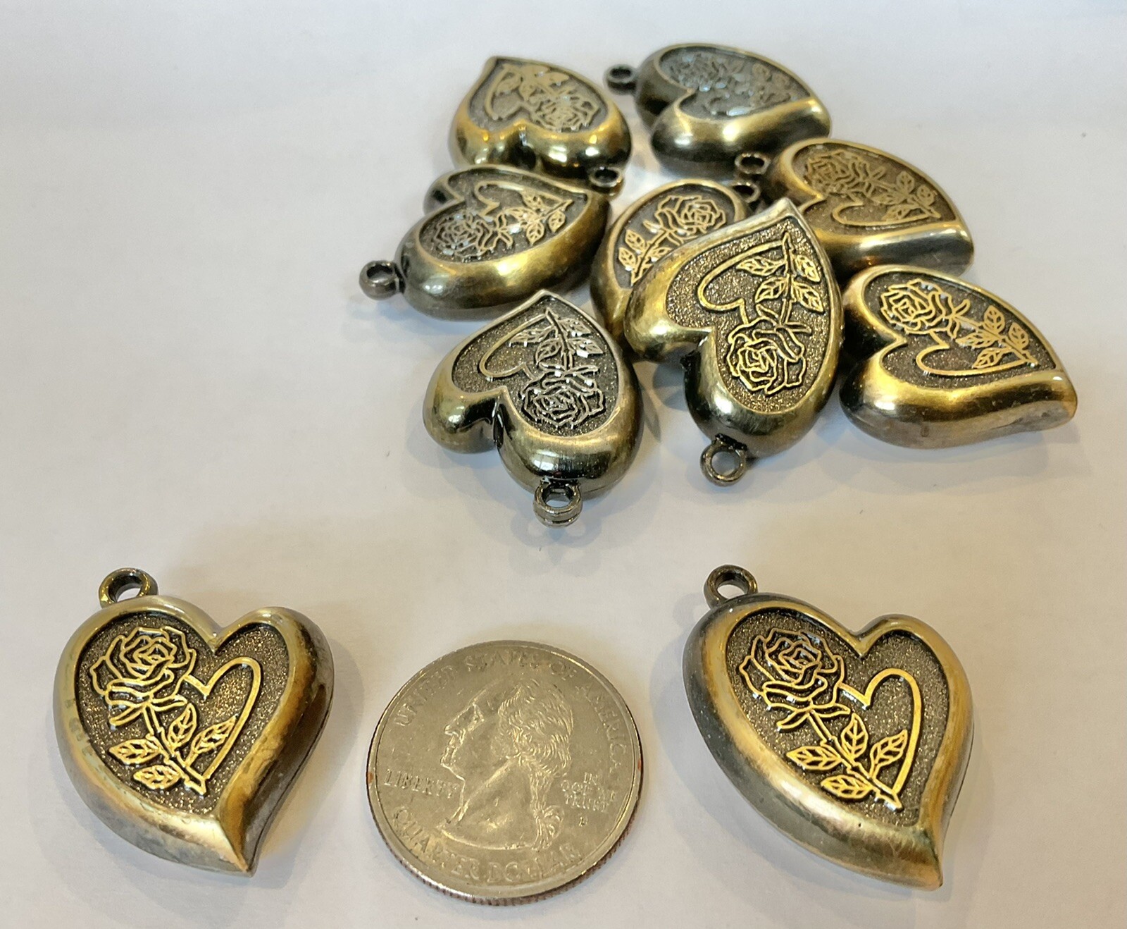 Vintage Antique Gold Plated Plastic Pendants Hearts (20 Pcs $9.99)
