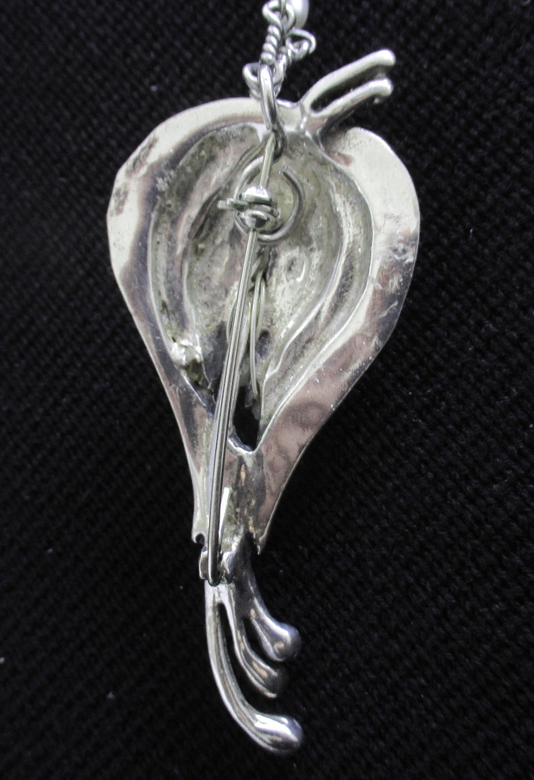 HANDMADE LARGE STERLING NECKLACE PENDANT BROOCH w PEARLS, 2 3/4 INCHES, 34 GRAMS