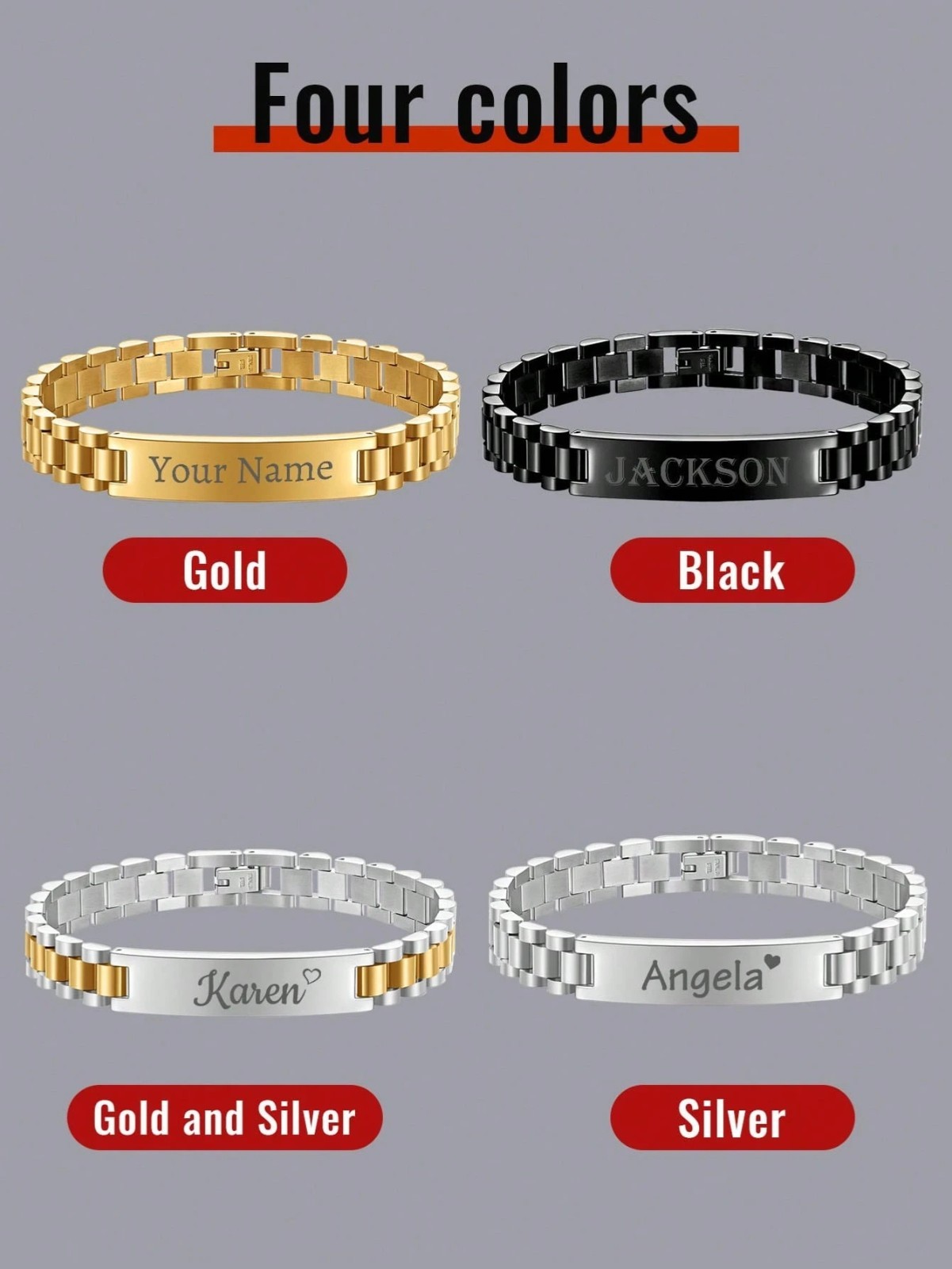 Custom Engraved Name Bracelet Jewelry Men Stainless Steel Gold Black Silver Gift