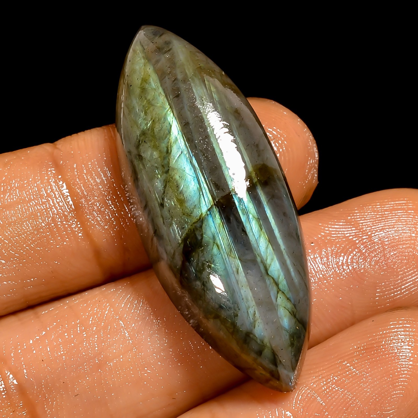 39 Ct AAA Natural Labradorite Marquiae Shape Cabochon Loose Gemstone 38X14X9 mm