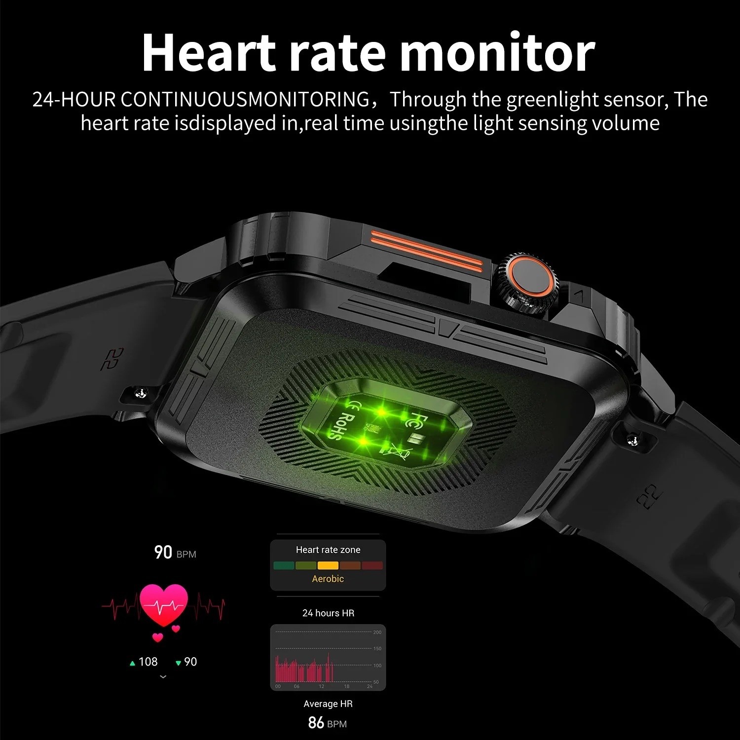 Smartwatch Military Men Smart Watch Health Monitor Wireless Call Fitness IP68 US
