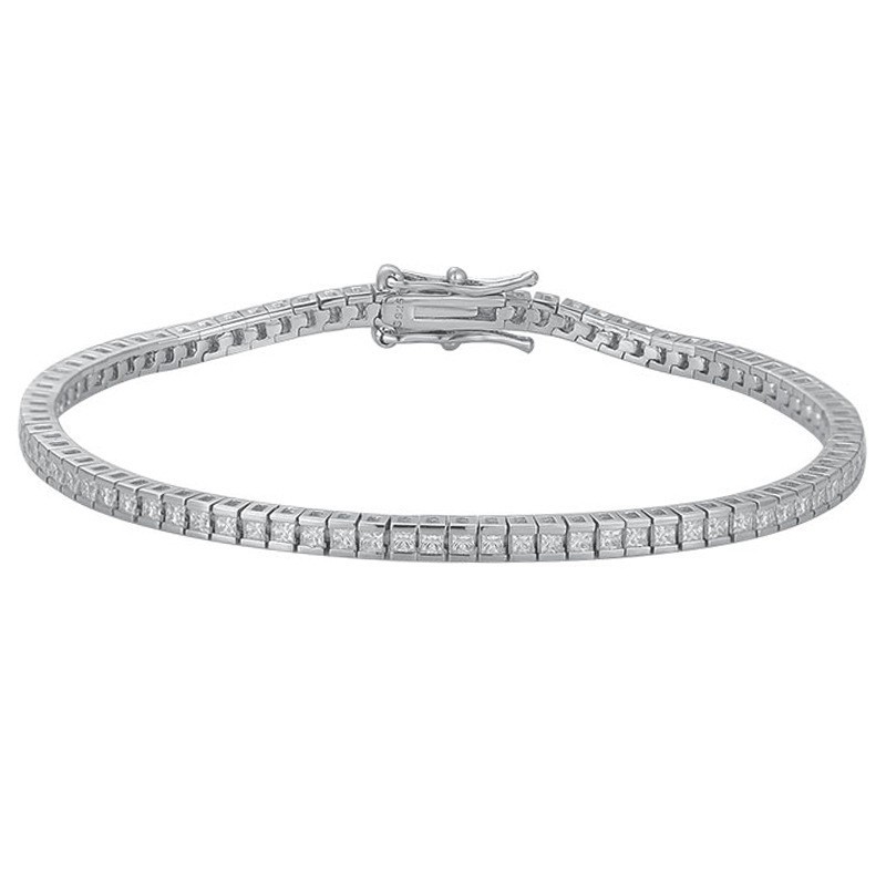 Full Princess Cut Moissanite Tennis Bracelet 925 Sterling Silver Women Chain GRA