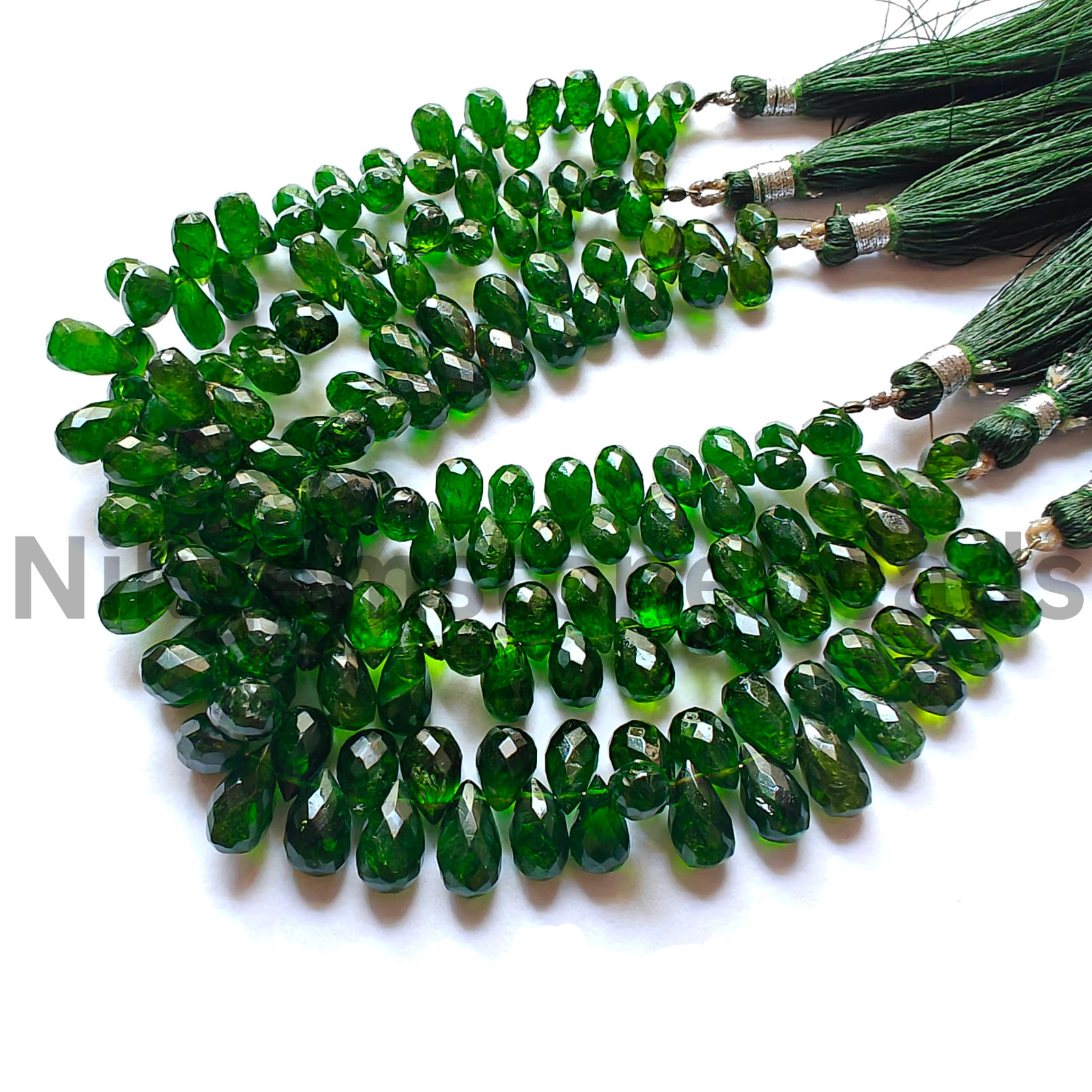 Natural Green Chrome Tourmaline, Briolette Faceted Drop Cut Stone, 8.00-10.00 MM