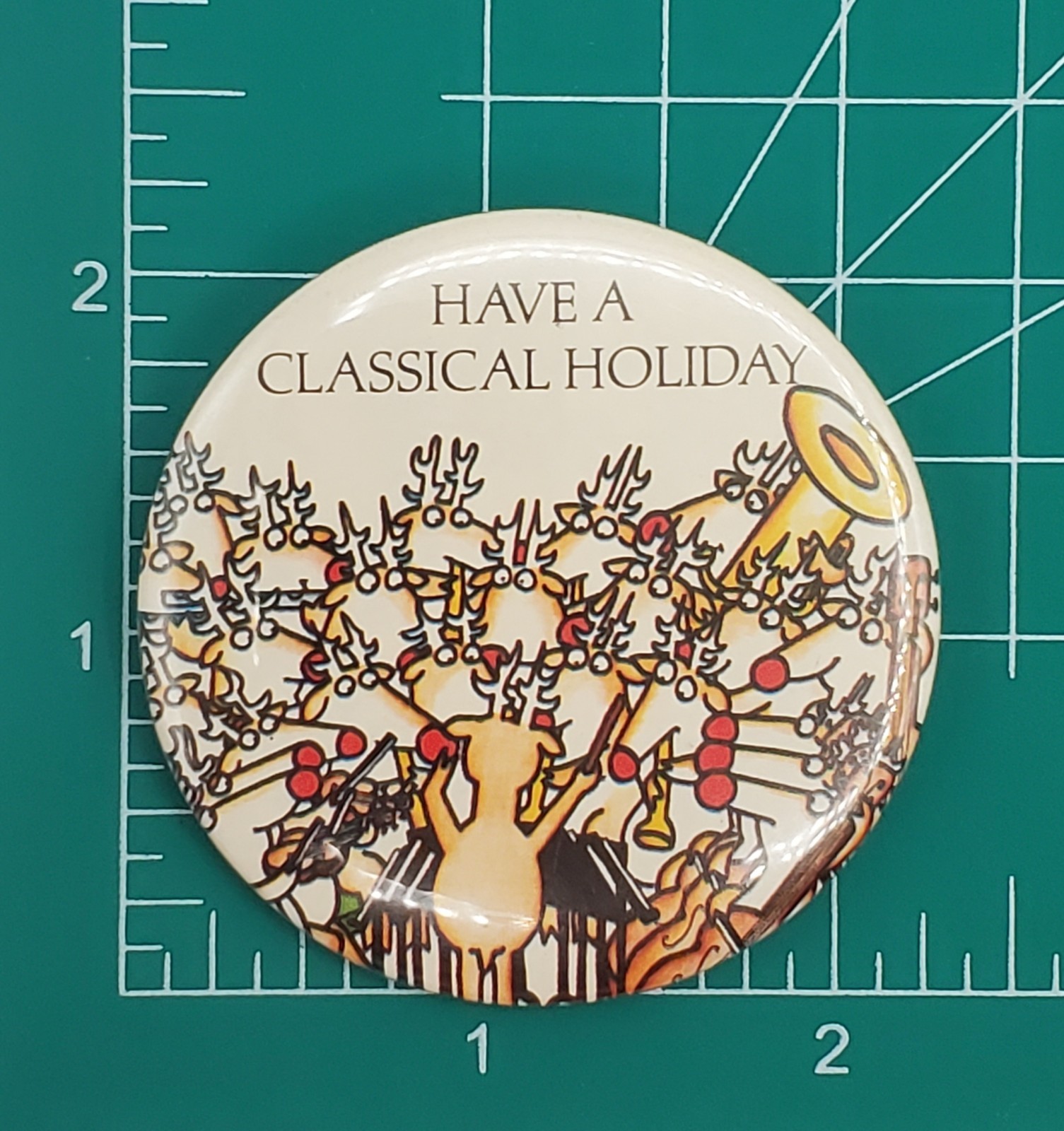 Have a Classical Holiday Button 2in Reindeer Orchestra Music Conductor Pinback