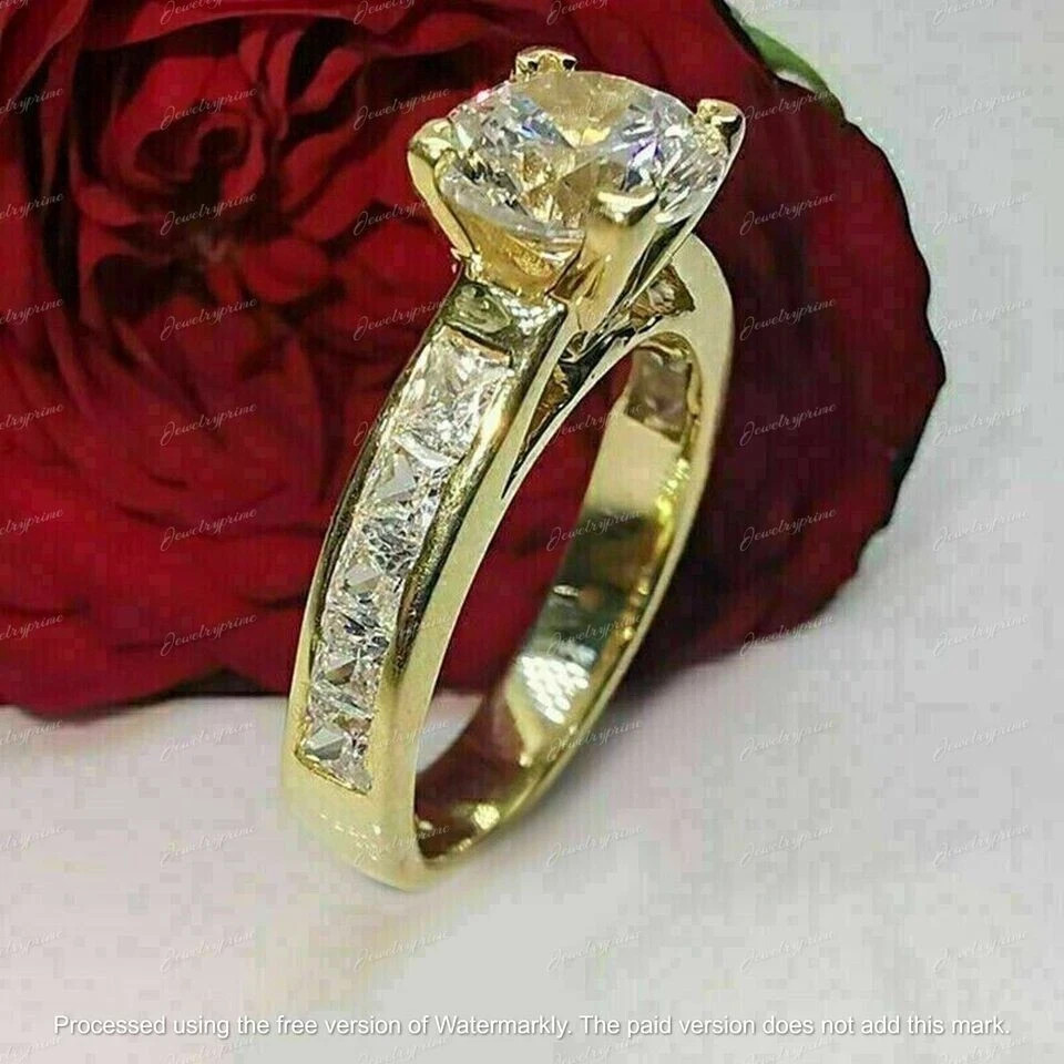 3Ct Round Cut Diamond Lab-Created Engagement Wedding Ring 14k Yellow Gold Plated