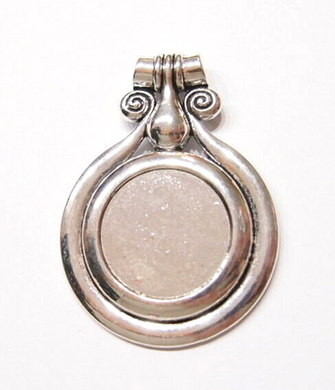 4 of 30mm Round Antique Silver Pendant Settings for Cameos, Cabs, Glass, Nice
