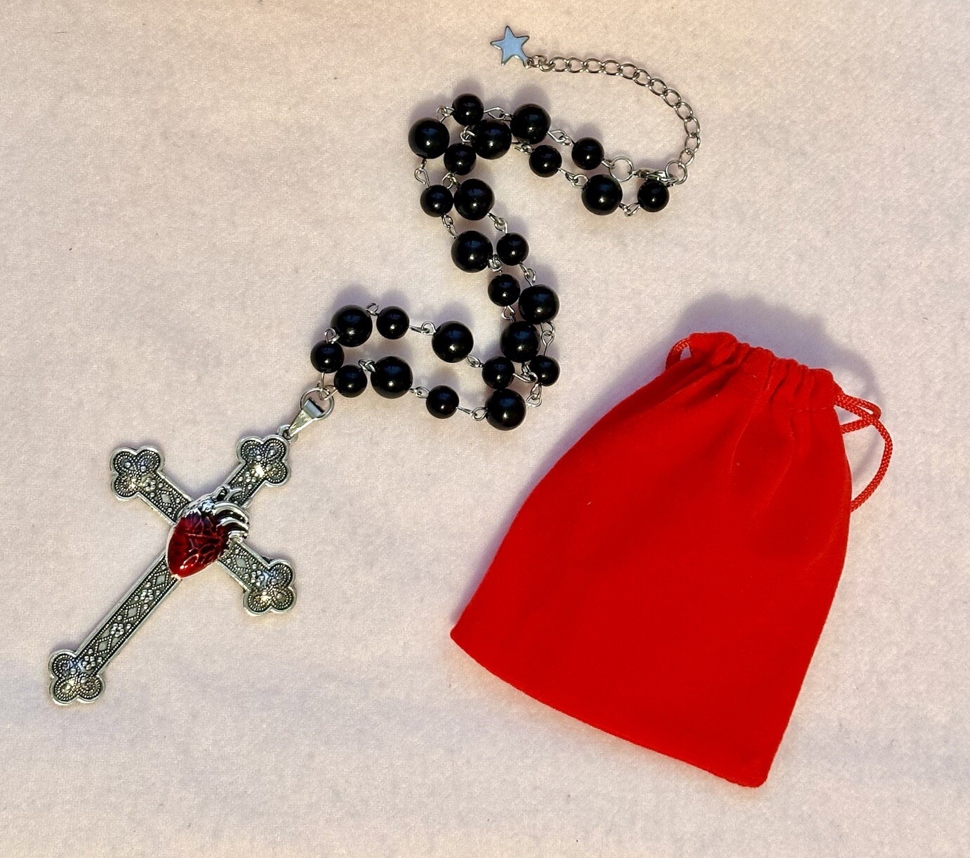 Large Victorian Cross Necklace Chain Silver Religious Gothic Grunch Whimsgoth