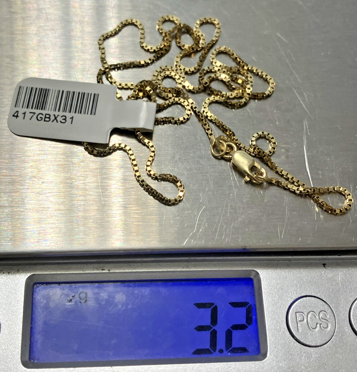10kt Real Solid Gold Box Chain 3.1grams 20” 10K GND Brand New with Retail Tag