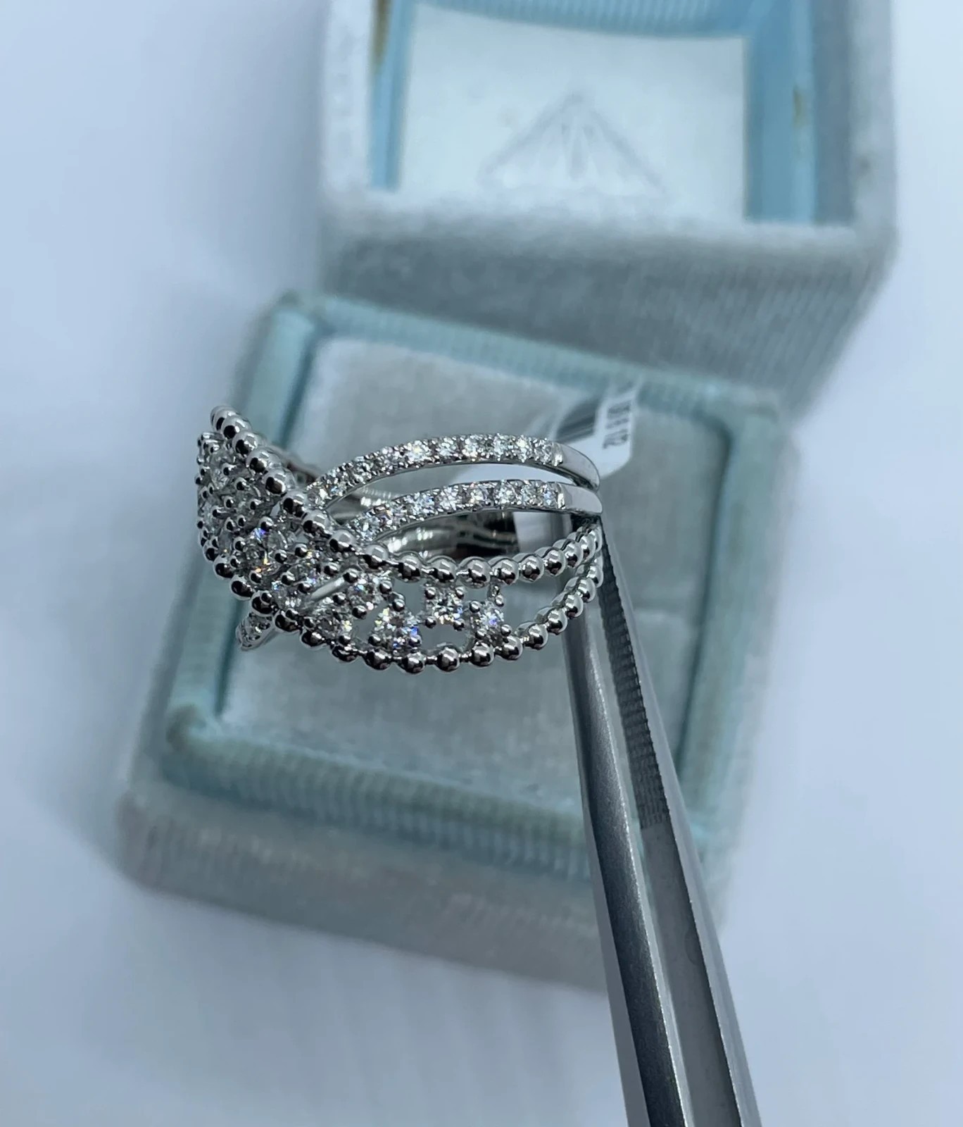 14k White Gold Plated 2Ct Round Simulated Diamond Crisscross Engagement Ring In