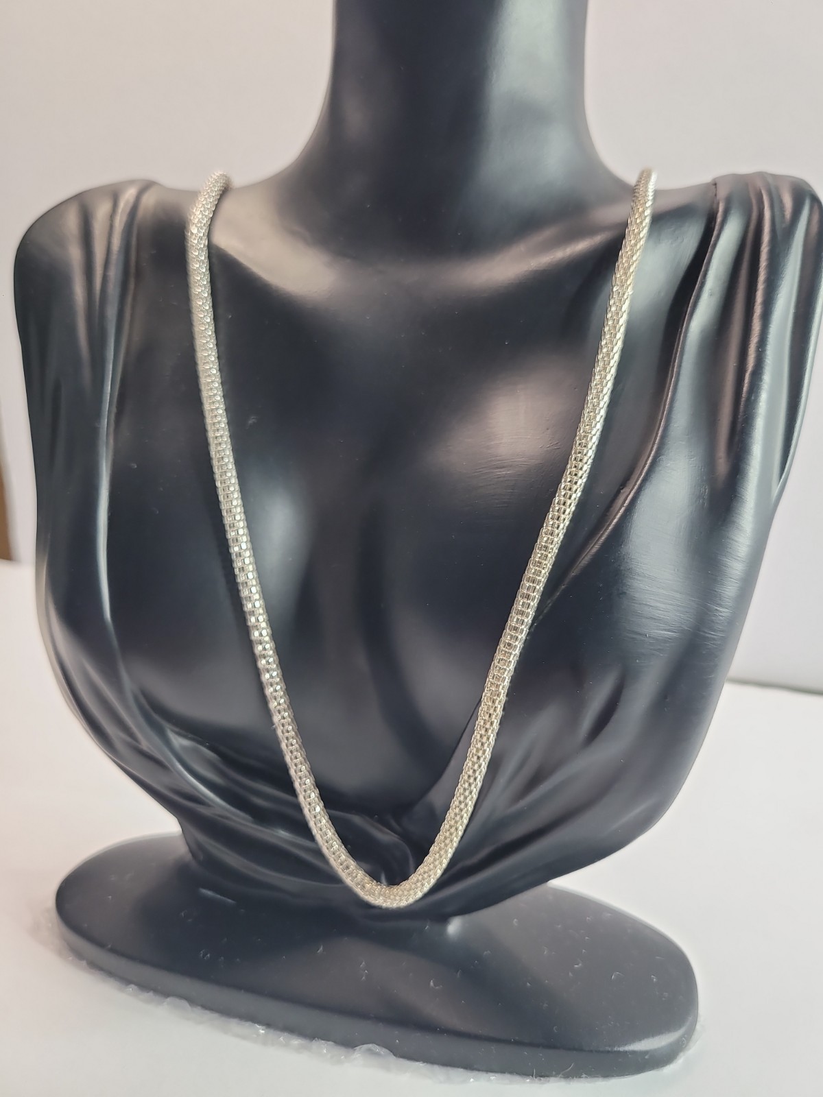 Silver Tone Mesh Snake Chain Necklace Flat Woven Herringbone Style Minimalist