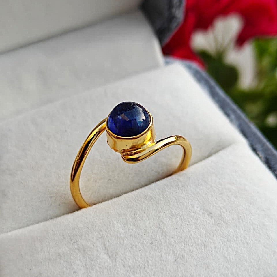 Dainty Blue Sapphire Ring, Gold Plated Sterling Silver, Handmade Gemstone Ring