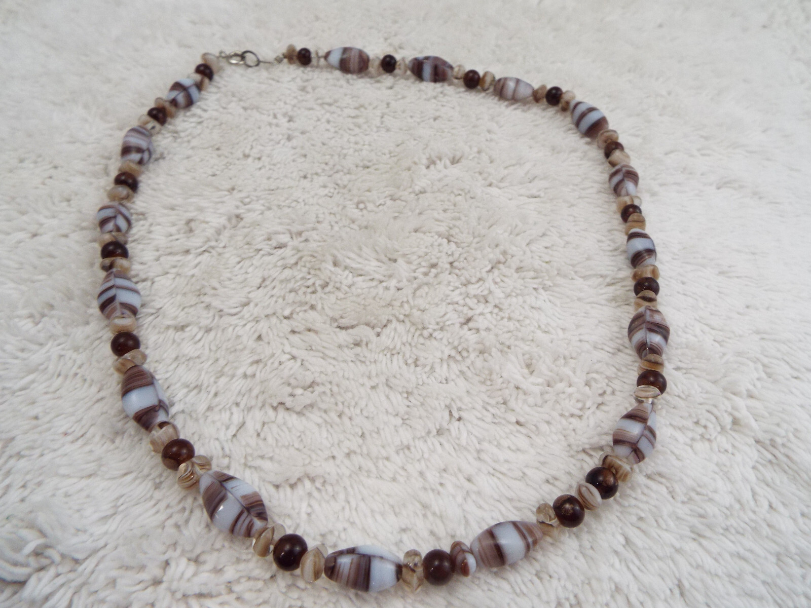 White Brown Glass Bead Necklace (B23)