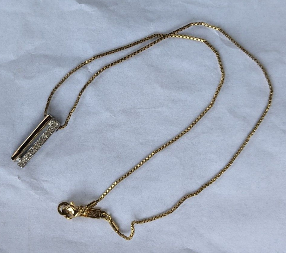 Napier gold tone chain with rhinestone pendant vintage necklace 15 1/2 in chain