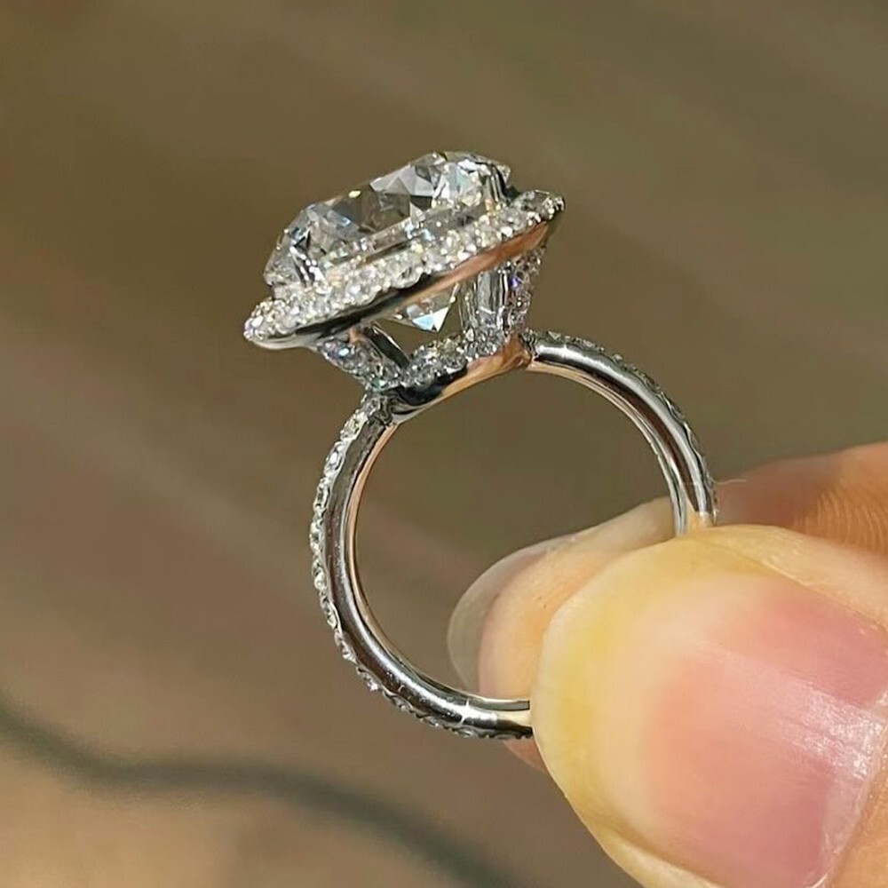 4.98 TCW Round Cut Moissanite Halo Engagement Ring 14K White Gold Plated