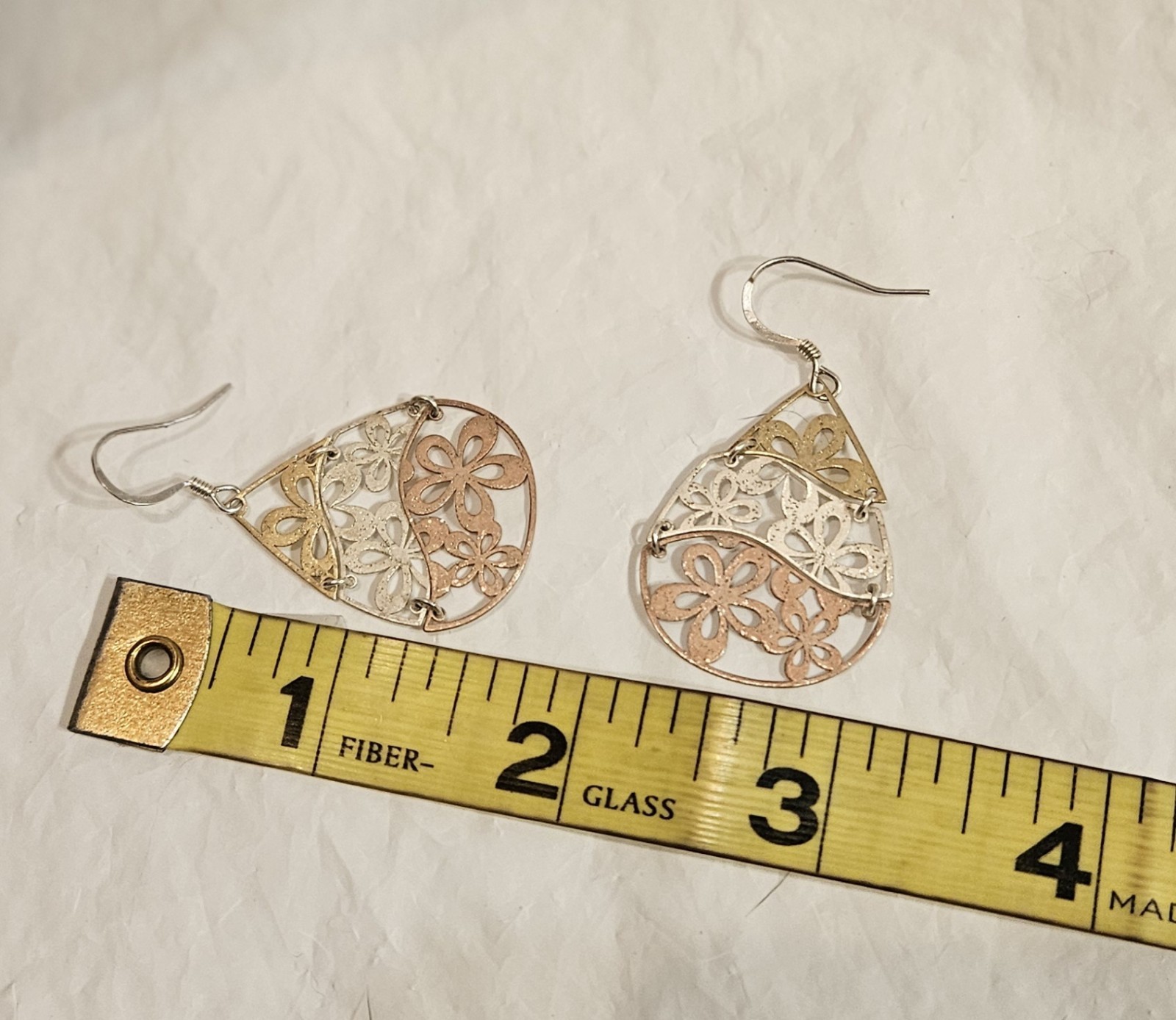 Silver/Gold/Rose-Gold Filligree Dangle Teardrop Earrings