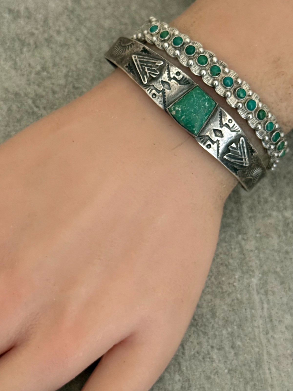 Vintage FRED HARVEY Navajo Snake eye Turquoise Sterling Bracelet 6.7 in