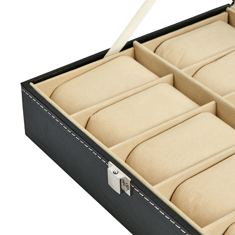Mens Watch Box Display Case Storage Organiser PU Leather Holder Glass Top Gift