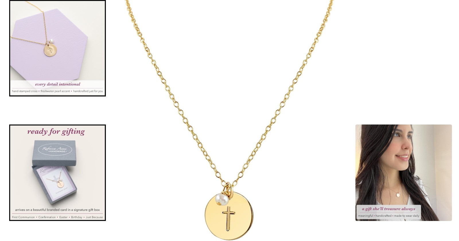 Elegant Gold-Filled Adjustable Cross Pendant Necklace with Freshwater Pearl